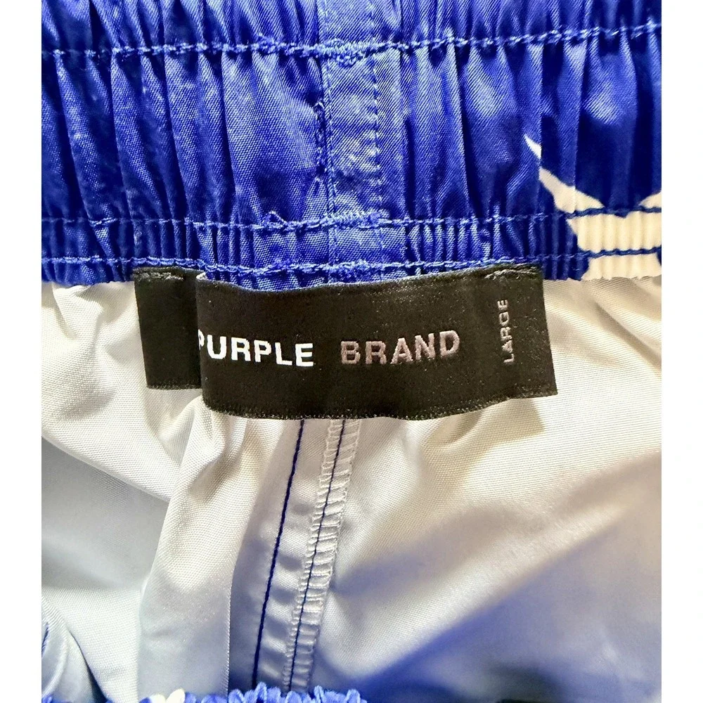 Purple Brand Men's Swim Shorts Large Blue White Logo Trunks P504-PBWS225-MULTI